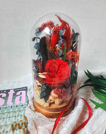 Klosz kopuła z wieczne róże,suszonych kwiatów, Mudryk Viktoria Dried Flowers