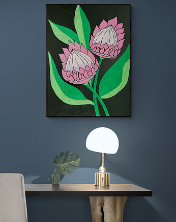 Tropikalne kwiaty, malowany obraz A3, AAS Art Studio