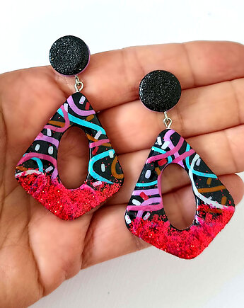 Kolorowe brokatowe geometryczne kolczyki, OMIFIMO