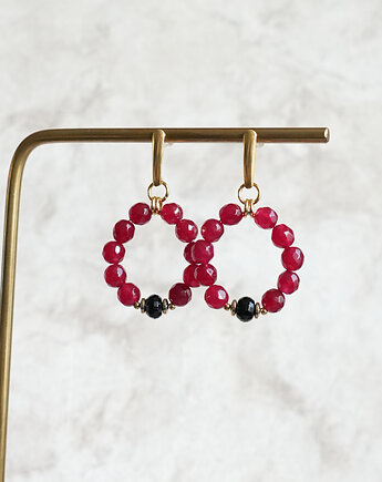 Bordowe kolczyki z jadeitem i onyksem, AT NOON