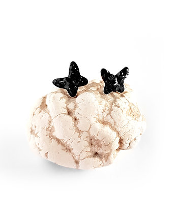 Czarny turmalin motylki kolczyki sztyfty srebro p.925, Magneska