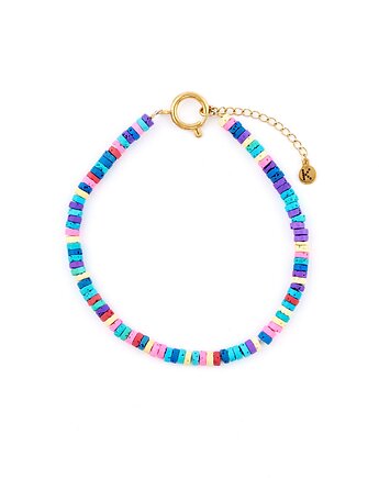 Kolorowa plaża - bransoletka na nogę barwiona Lawa wulkaniczna, Kulka Bransoletki