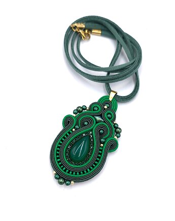 Wisiorek naszyjnik sutasz zielony Arden leśny klasyczny z agatem, Katrina Rossa