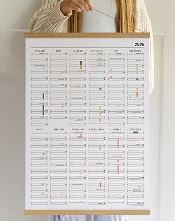 Planer ścienny 2026 z naklejkami - Kalendarz Święta, Niedz. Handlowe 70x10, Follygraph