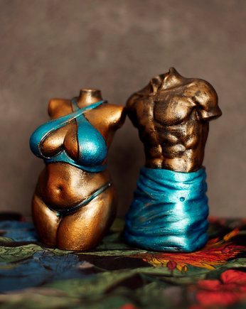 Kobieta i mężczyzna w niebieskim stroju, 2 figurki, rzeźba z gipsu, JBJart Justyna Jaszke