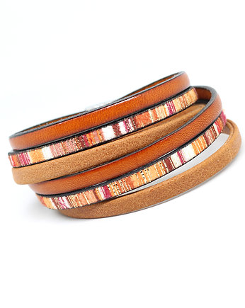 Bransoletka rudo-pomarańczowa z rzemieni, Kociokwik Jewelry
