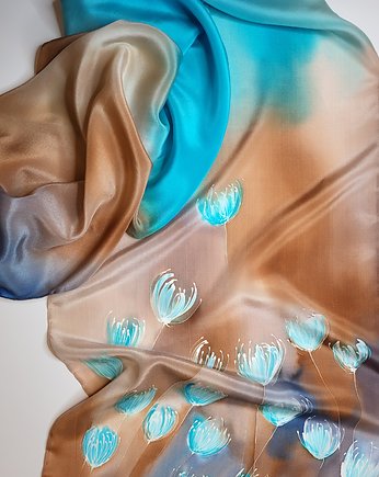 Szal jedwabny malowany, jedwabie agaty