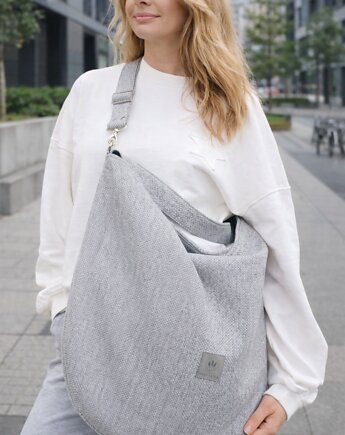 Torba hobo z plecionki tapicerskiej Jasnoszara, sabi tatka