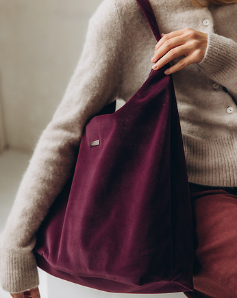 Torba HOBO z weluru tapicerskiego w kolorze BAKŁAŻANOWYM, Karolina Audycka