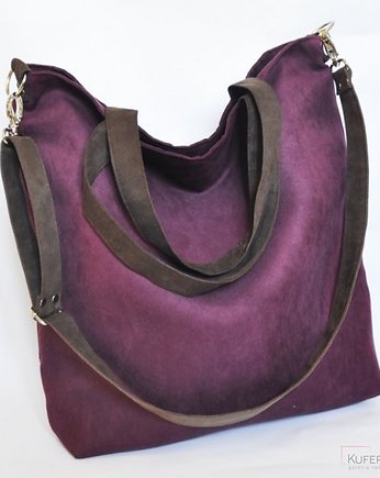 Torba hobo XXL - oberżyna, brąz, OKAZJE - Prezent na 60 urodziny