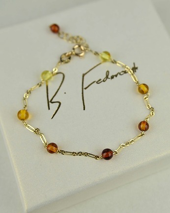 Złota bransoletka z bursztynami Rainbow pr. 585, Barbara Fedorczyk