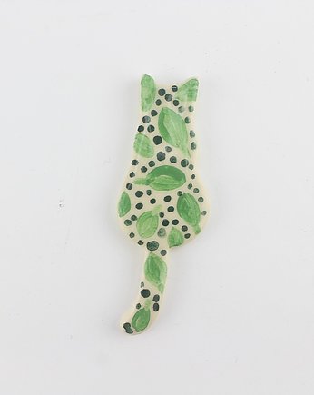 Ceramiczna broszka kot malowany, m2k studio