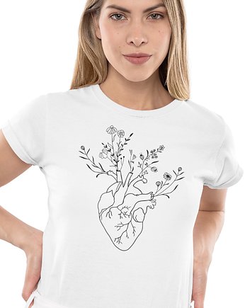 Koszulka kwiaty line art rośliny natura serce, EvienArt