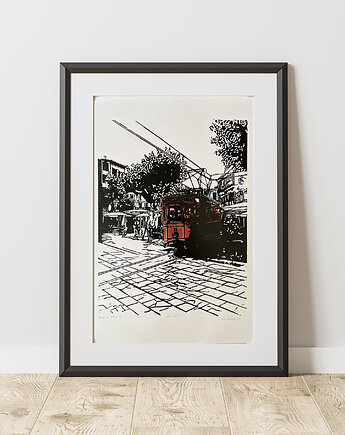 Linoryt "Tramwaj z Soller" - kolor, Scrap Glass Art Studio