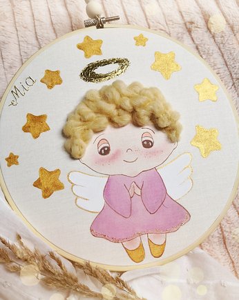 Obrazek z aniołkiem pamiątka chrztu dla dziewczynki, gingerolla