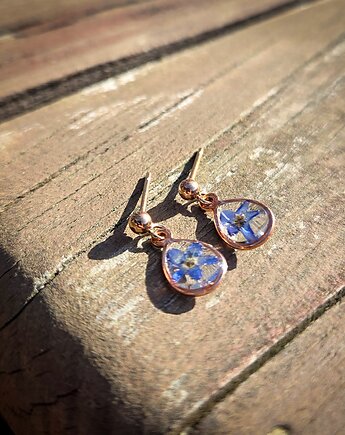 Kolczyki z niezapominajkami, łezka, Figa handmade accessories