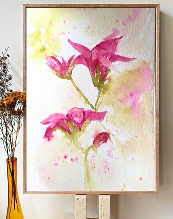 Akwarela Kwiaty oryginalny obraz A5 21x15 cm, Kwitnace