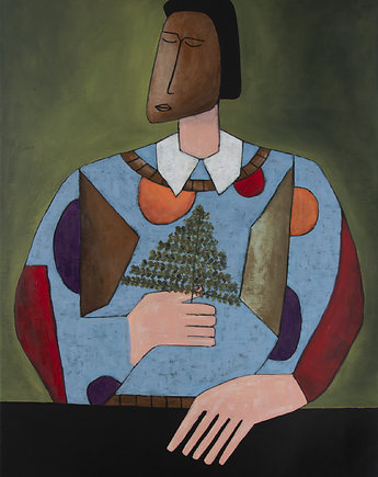 ORYGINAŁ. Obraz na płótnie - Persona z gałązką,70x50 cm, Gosia Sendlewska