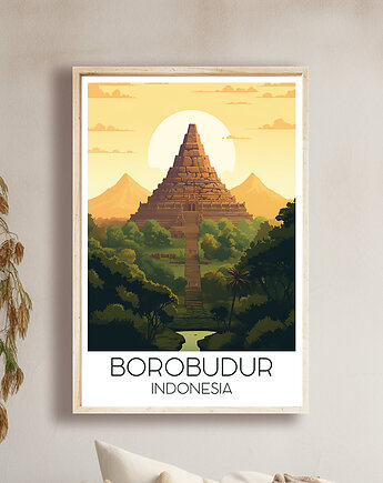 Indonezja - Borobudur - Plakat, pamiątka dla podróżnika, Black Sapphire Art