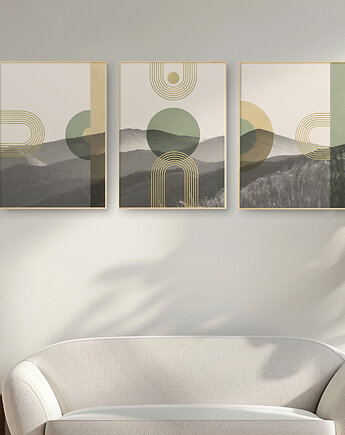 Plakaty zestaw/tryptyk góry Bieszczady, nowoczesne,  w stylu mid-century., Grawisfera