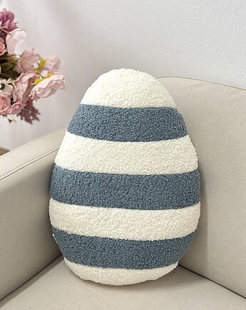 Poduszka Jajko Pisanka W Paski Bolce Ecru Niebieski, poduszkownia