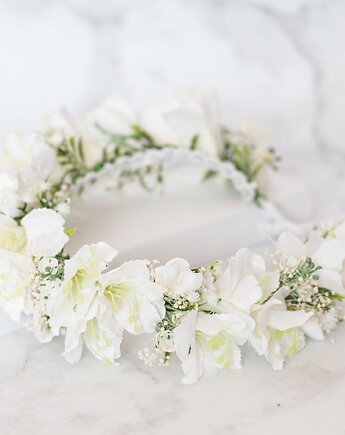 Komuniny wianek na głowę w stylu boho, Lola White