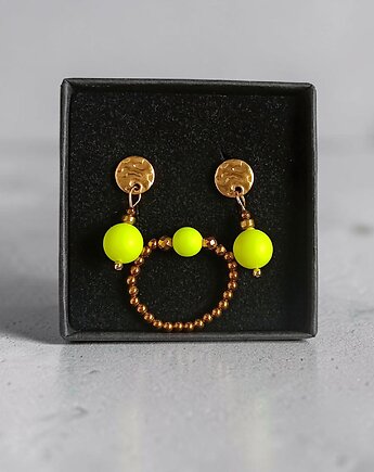 RAZEM TANIEJ! Swarovski neon pearls : neon yellow : kolczyki & pierścionek, kaktusia