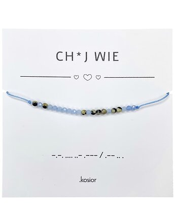Bransoletka z alfabetem Morse Akwamaryn, Jaspis dalmatyński, karolina kosior