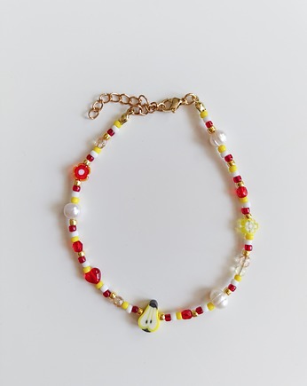 Czerwono-żółta bransoletka na kostkę gruszka perły, Lwie Jwlr