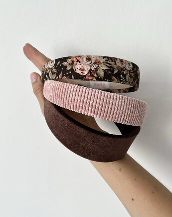 Brązowa płaska opaska do włosów w kwiaty Brown Flower, Volie Line