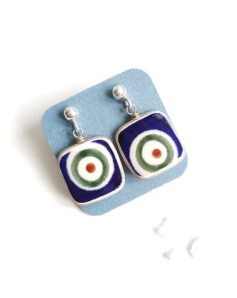 Kolczyki ceramiczne Bolesławiec, biżuteria z talerzy
