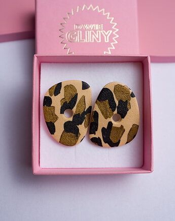 Wiszące kolczyki sztyfty w panterkę, Dwie Gliny