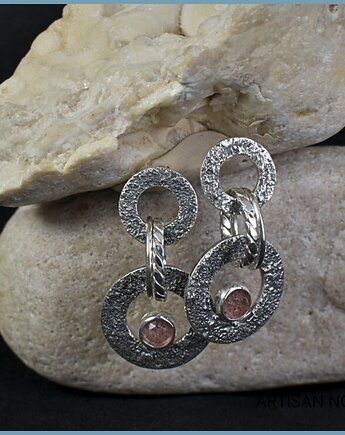 Długie Kolczyki ze Srebra i Kwarcu Truskawkowego, An Artisan Nova