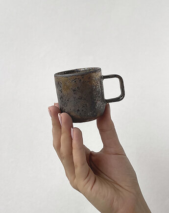 Filiżanka espresso RUSTY GOLD grafit  80 ml kwadratowe ucho, PARIME