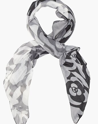 Wiosenny Szal damski wiskoza 100% szary w kwiatowy wzór, ALLORA BE UNIQUE