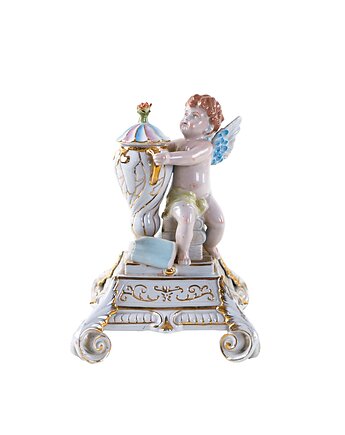 Figuralny świecznik z puttem ceramika szkliwiona w stylu Art Deco Europa, Przetwory design