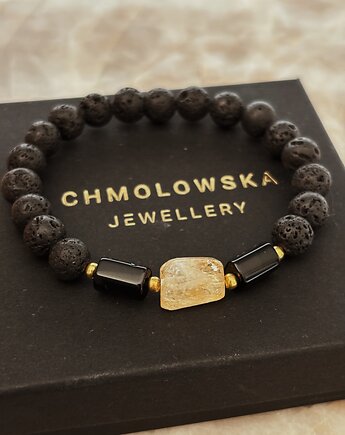 Bransoletka Męska Lawa wulkaniczna, Turmalin i Cytryn, Chmolowska Jewellery