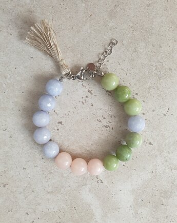 Bransoletka SPRING  jadeit, zieleń, lila, róż, duże kulki, modesign