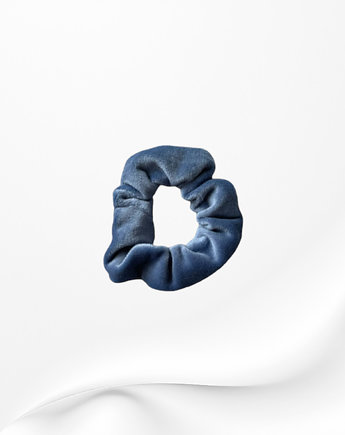 Scrunchie gumka frotka wąska welurowa niebieska jeansowa, Zdunetti