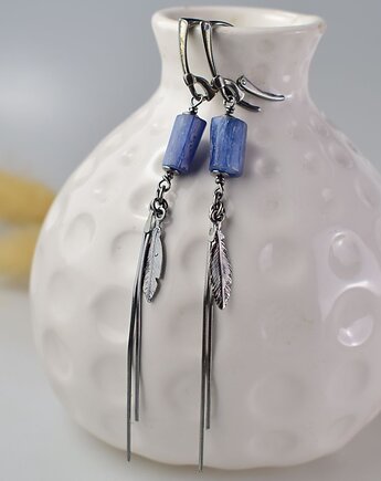 Kianit z piórkiem - srebrne kolczyki, Sunflower Kornelia Kubinowska