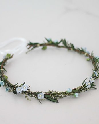 Naturalny wianek stabilizowany niebieskie kwiaty, Lola White