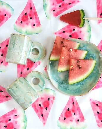 Ceramiczne filiżanki na espresso plus talerzyk handmade