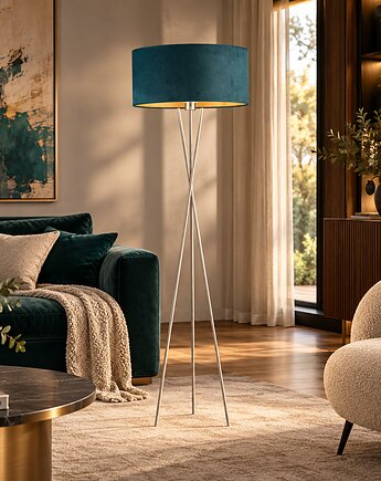 Czarna lampa podłogowa do salonu na 3 nogach PARYŻ VELUR, LYSNE