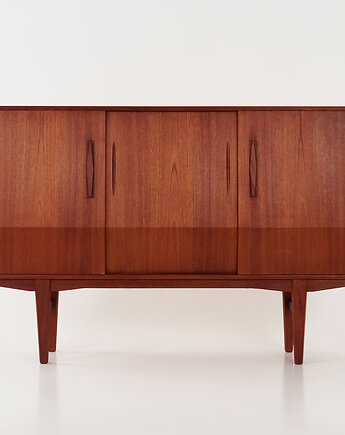 Highboard tekowy, duński design, lata 70, produkcja: Dania, Przetwory design