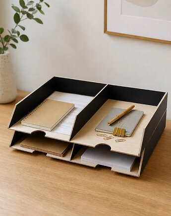 A3 Organizer biurkowy - zestaw 2 tacki na dokumenty czarny, Clock Wood Studio