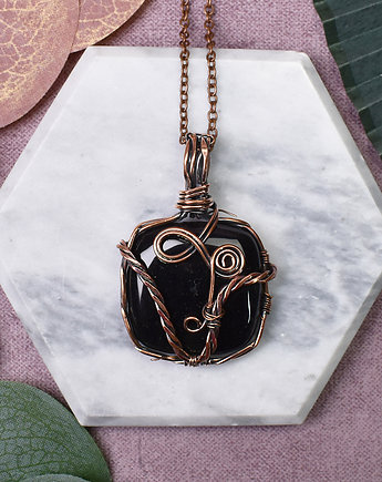 Miedziany wisiorek wire wrapping z czarnym onyksem #415, Metal Earth Jewelry