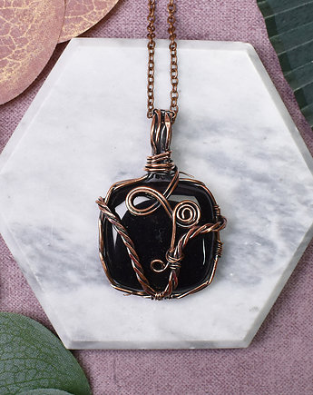 Miedziany wisiorek wire wrapping z czarnym onyksem #415, Spirit Of Copper