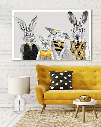 OBRAZ NA PŁÓTNIE -  Zajęcza rodzina 120x80cm, OKAZJE - Prezent na Ślub