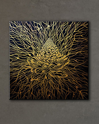 Złoty Obraz Abstrakcyjny, 'Opening II' 40x40cm, Sztuka współczesna, K A T K A