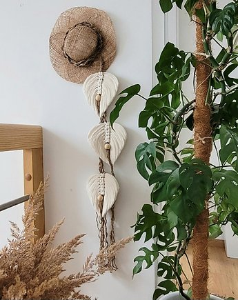 Kapelusz boho makrama, ozdoba na ścianę, listki makramowe, juta, MiAdi